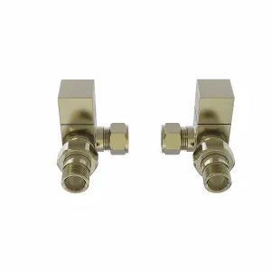 Right Radiators Corner Square Head Brushed Brass Heated Towel Rail Radiator Valves Pair