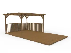 Rectangular pergola and decking kit with balustrade V.2, 3m x 4.2m, Rustic brown finish