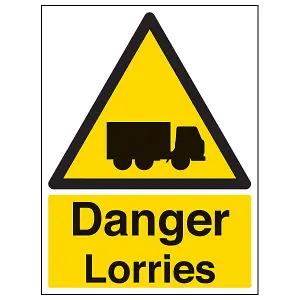 Danger Lorries Vehicle Warning Sign - Rigid Plastic - 200x300mm (x3)