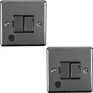 2 PACK 13A DP Switched Fuse Spur & Flex Outlet BLACK NICKEL & Black Isolation