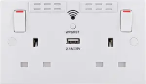 BG White 13A Switched Double WiFi extender socket with USB