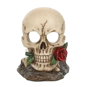 Something Different Skull Rose Tealight Holder White/Red/Brown (One Size)