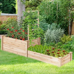 Costway Raised Garden Bed Open Base Wooden Elevated Planter W/ Trellis & 2 Planter Box