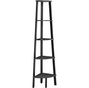 VASAGLE Corner Ladder Shelf for Living Room, 5-Tier Plant Holder and Storage Unit, Charcoal Grey and Matt Black