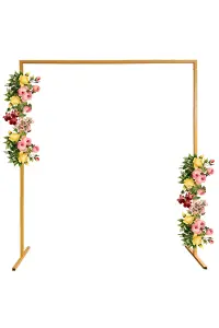 Square Arch Stand Metal Backdrop Stand Garden Arbors -  2m x 2m, Gold