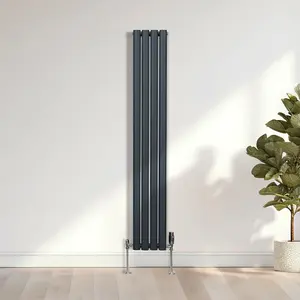 Oval Column Radiator & Valves - 1600mm x 240mm - Anthracite Grey