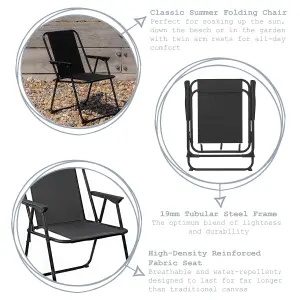 Harbour Housewares - Folding Metal Beach Chairs - Black - Pack of 2