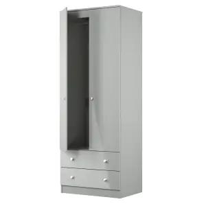 Yarmouth Ready assembled Modern Grey 2 Drawer Tall Double Wardrobe (H)1960mm (W)740mm (D)520mm