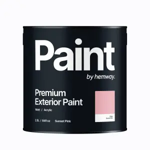 Hemway Sunset Pink Exterior Matt Acrylic Paint 2.5L Tin Durable Emulsion Outdoor British-Made Wood, Masonry, Shed, Fence