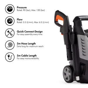 VonHaus Pressure Washer 1600W, Portable Power Washer for Patio, Car, Fences, Jet Wash w/ Accessories, 130 Bar Max Water Pressure