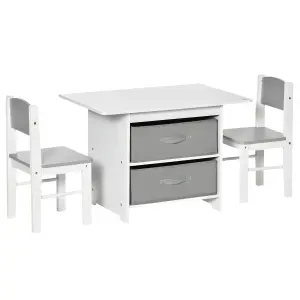 HOMCOM 3 Pcs Kids Table & Chairs Set Toddler Furniture w/ Storage Drawers White