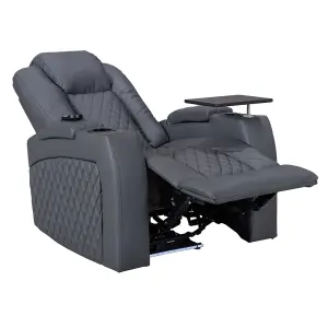 Electric Recliner Chair with Cooling Cup Holders and USB Ports in Grey Leather Aire - Pavia