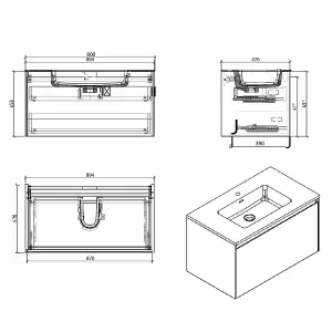 Rigel Metallic Wall Hung Bathroom Vanity Unit with White Basin (W)900mm (H)450mm