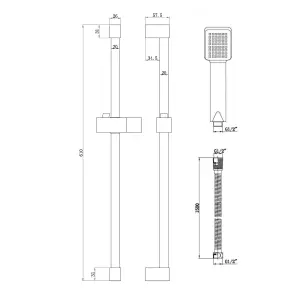 ENKI Chrome Square Stainless Steel Shower Riser Rail Kit ES016