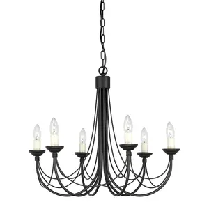 Elstead Carisbrooke 6 Light Multi Arm Chandelier Black Finish - Glass Shades Not Included, E14