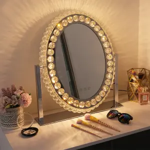 Vanity Makeup Mirror with Lights Large Oval Crystal Lighted Mirror for Bedroom