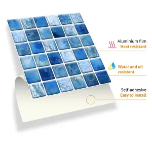 Walplus Mother Pearl Blue Jewel Mosaic Wall Metallic Tile Sticker Set Multipack 72Pcs