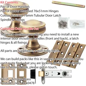 Mortice Door Knob & Latch Pack - Antique Brass - 50mm Smooth Georgian On Round Rose