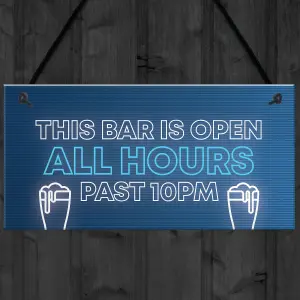 Neon Effect Bar Sign OPEN ALL HOURS Funny Home Bar Garden Pub Sign