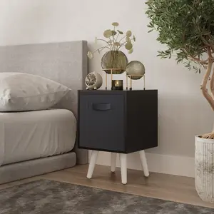 URBNLIVING 50cm Height Black 1-Drawer Cube Black Shelving Unit with Scandinavian White Legs