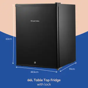 Russell Hobbs Mini Fridge Lockable 67L Black Table Top Ice Box RH67TTLF0E1B-LCK