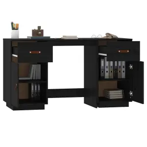 Berkfield Desk with Cabinets Black 135x50x75 cm Solid Wood Pine