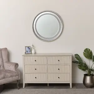 Melody Maison Large Round Silver Vintage Wall Mirror 80cm x 80cm