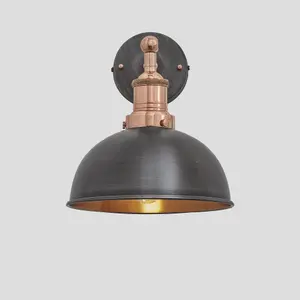 Industville Brooklyn Dome Wall Light, 8 Inch, Pewter & Copper, Copper Holder