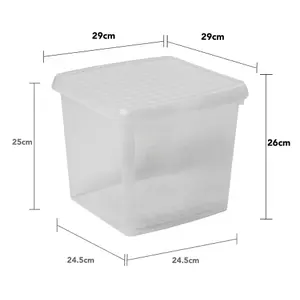 Wham Clip 5x 14L Square Plastic Storage Boxes with Secure Clip Lock Lids. L:29 x W:29 x H:26cm Clear/Clear/Clear