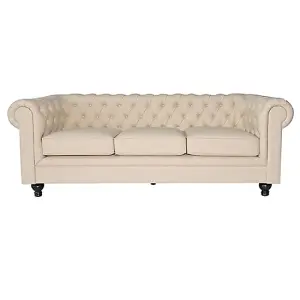 Hertford Chesterfield Faux Leather 3 Seater Sofa In Ivory