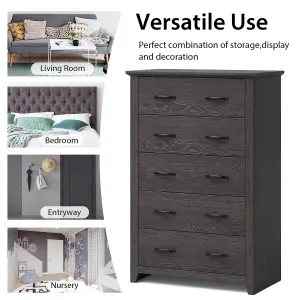 Costway 5 Drawer Dresser Vertical Chest of Drawers Wooden Storage Dresser Organizer