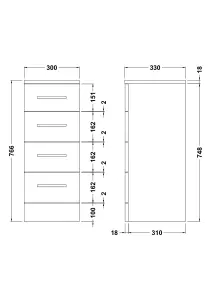 Floor Standing 4 Drawer Bathroom Unit - 300mm - Gloss White