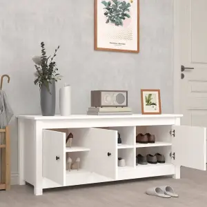 Shoe Cabinet White 110x38x45.5 cm Solid Wood Pine