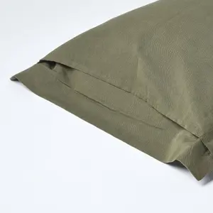 Homescapes Khaki Green Linen Oxford Pillowcase, King