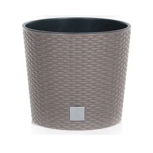 Round Planter Plant Flower Pot Outdoor Garden Weatherproof with Insert Rattan Beige 25cm - 7.5 Litres