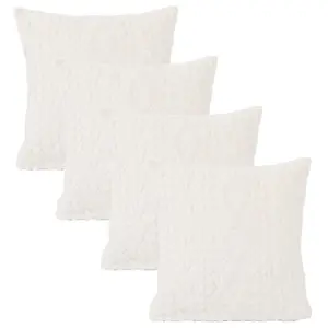 Cable Knit Cushion Covers Sherpa Pillow Cases 4 Pack, 45 x 45cm - Cream