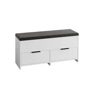 Decortie Modern Cove Shoe Storage with Fabric Bench 2-Tier Cabinet Hallway Entryway Storage White 106x34x50cm