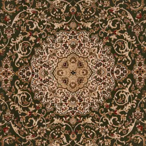 Gold Green Classical Oriental Medallion Runner Rug 60cm x 240cm