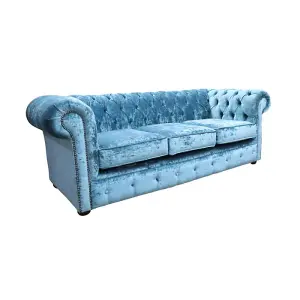 Chesterfield Handmade 3 Seater Sofa Settee Modena Denim Blue Velvet Fabric In Classic Style