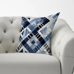 Checkered Square Black And Blue Cushions 33cm x 48cm