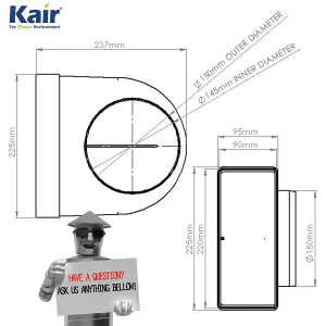 Kair Elbow Bend Adaptor 220mm x 90mm to 150mm - 6 inch Rectangular to Round 90 Degree Bend Adapter