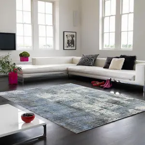 Blue Viscose Easy to clean Abstract Handmade , Luxurious , Modern Rug for Living Room, Bedroom - 160cm X 230cm