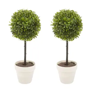 URBNLIVING 2x Potted Buxus Box Ball Plant Decorative Artificial Indoor Outdoor Garden White Pot