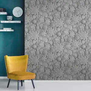 Dimensions Floral Wallpaper Grey Fine Decor FD42691