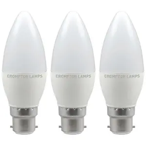 Crompton Lamps LED Candle 4.9W B22 Cool White Opal (40W Eqv) (3 Pack)