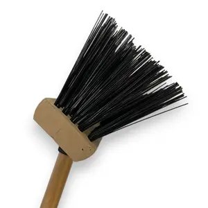 Broom Black Long PVC Bristle 13" Complete With 55" (140cm) Hardwood Handle