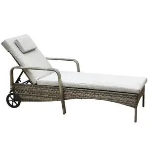 Ventura Rattan Sun Lounger with Adjustable Recline Padded Cushion - Grey