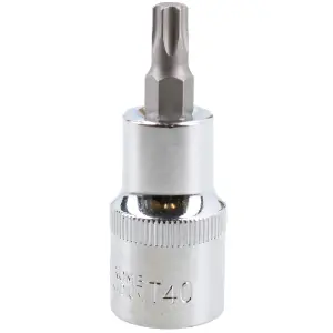 T40 Male Torx Bit Star Socket 1/2" Drive Standard Internal Chrome Vanadium Steel