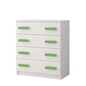 White Chest of Drawers H930mm W800mm D400mm - Lime Handles for Vibrant Kids' Rooms