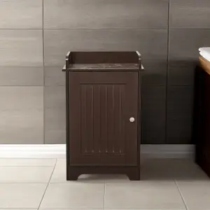 Bathroom Storage Floor Cabinet Wooden Brown Door Cupboard Shelves Organiser Unit